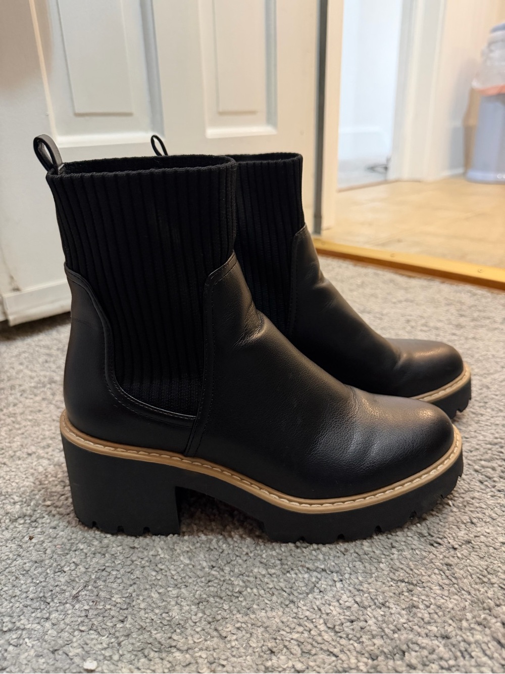 Dolce Vita Black Ribbed Chelsea Lug-Ankle Boots